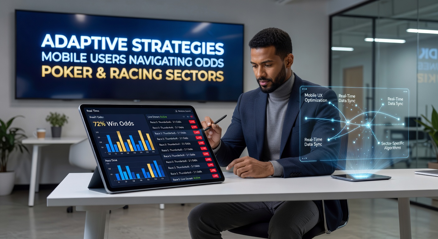 Mobile device displaying real-time poker odds and racing form guides side by side on a sleek app interface