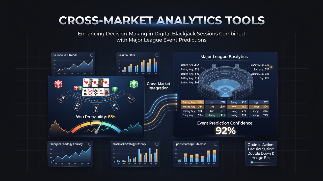 Analytics dashboard displaying integrated blackjack session metrics and major league baseball prediction models on a single interface