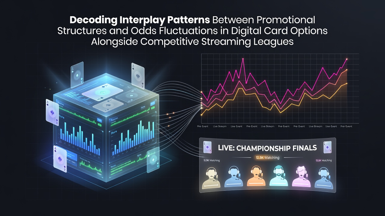 Digital card interfaces displaying promotional overlays next to live streaming league odds dashboards