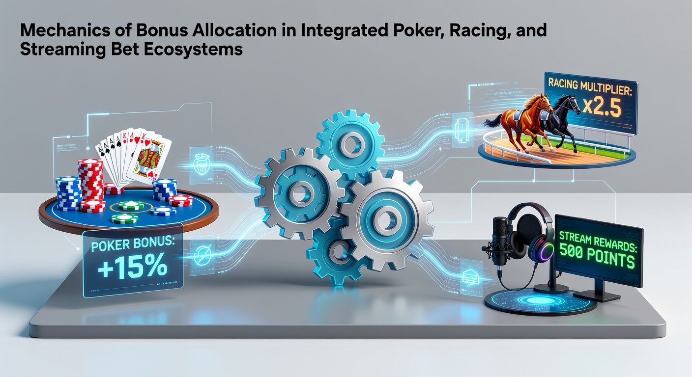 Diagram illustrating bonus allocation flows across integrated poker, racing, and streaming platforms
