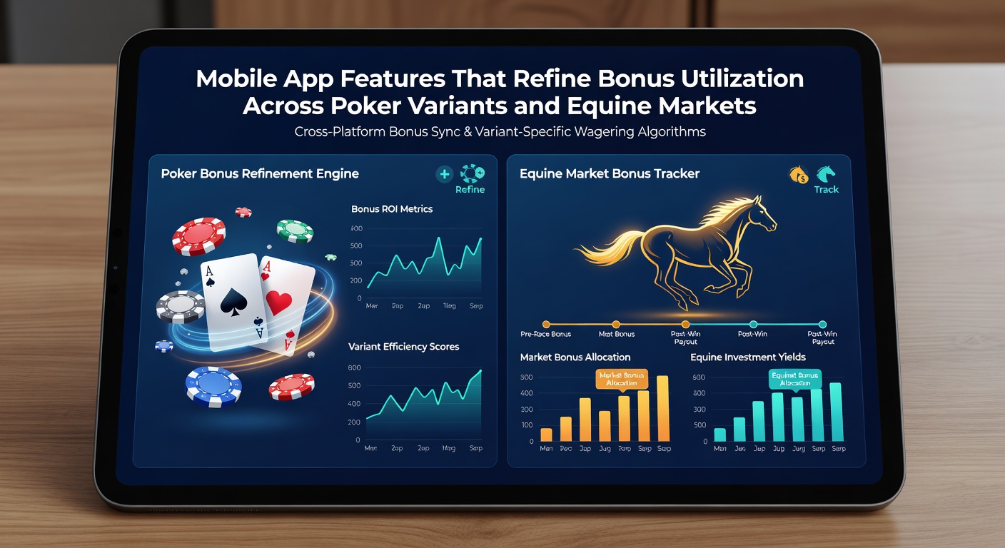 Mobile app interface showing poker bonus tracking alongside horse racing bet options