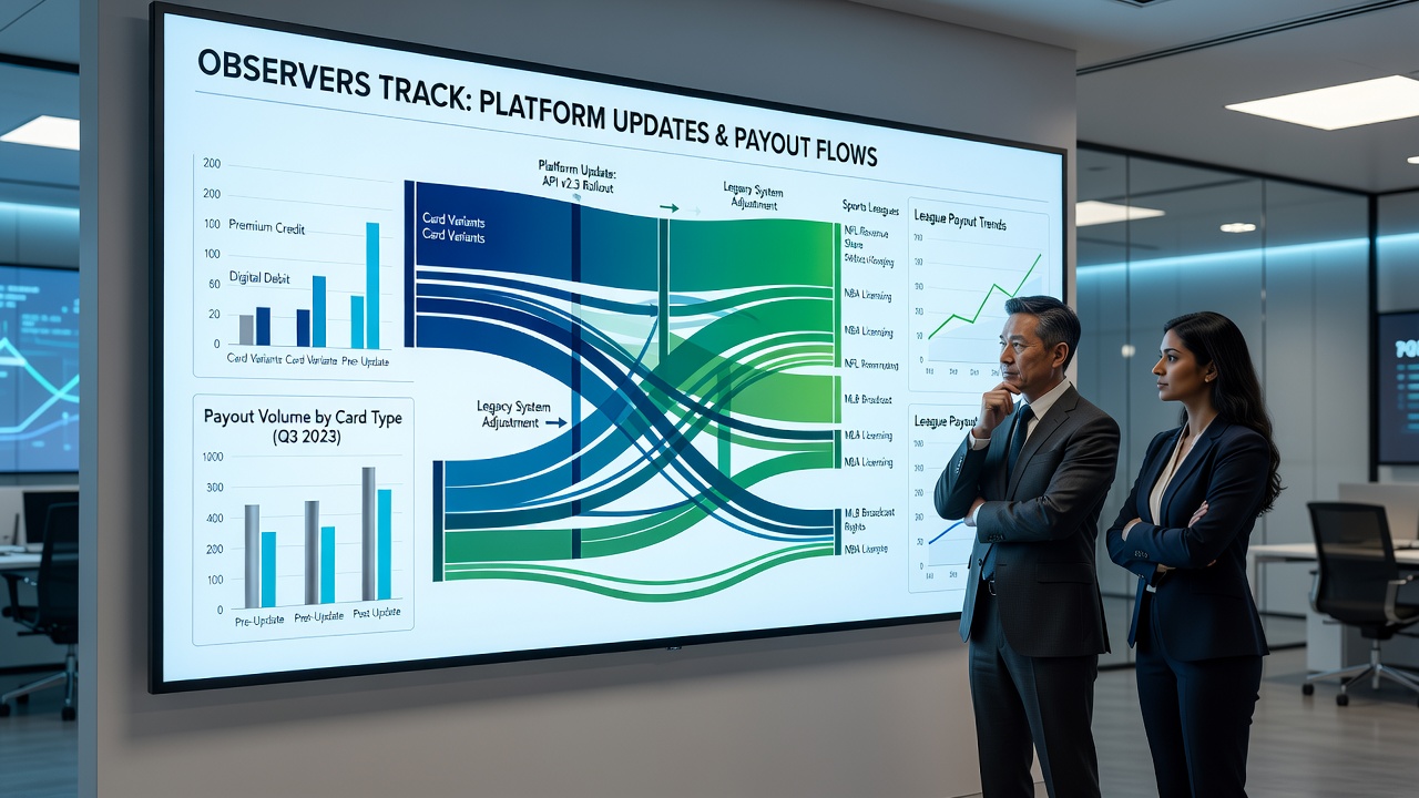 Analytics dashboard tracking payout pathways across card and sports markets on handheld devices
