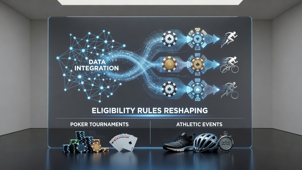 Data streams connecting poker tournament platforms with athletic event reward systems
