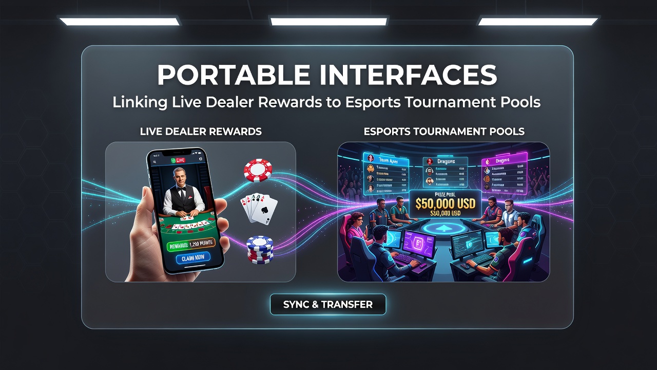 Mobile device displaying integrated live dealer casino interface connected to esports tournament dashboard